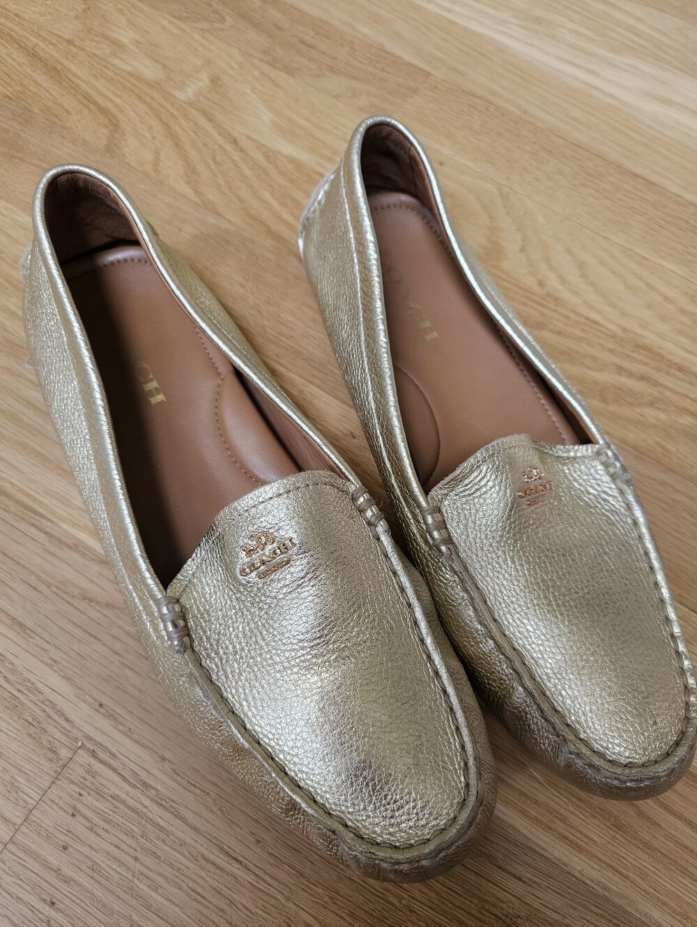 Coach Pebbled Leather Amber Gold Metallic Loafer - Picture 6 of 13